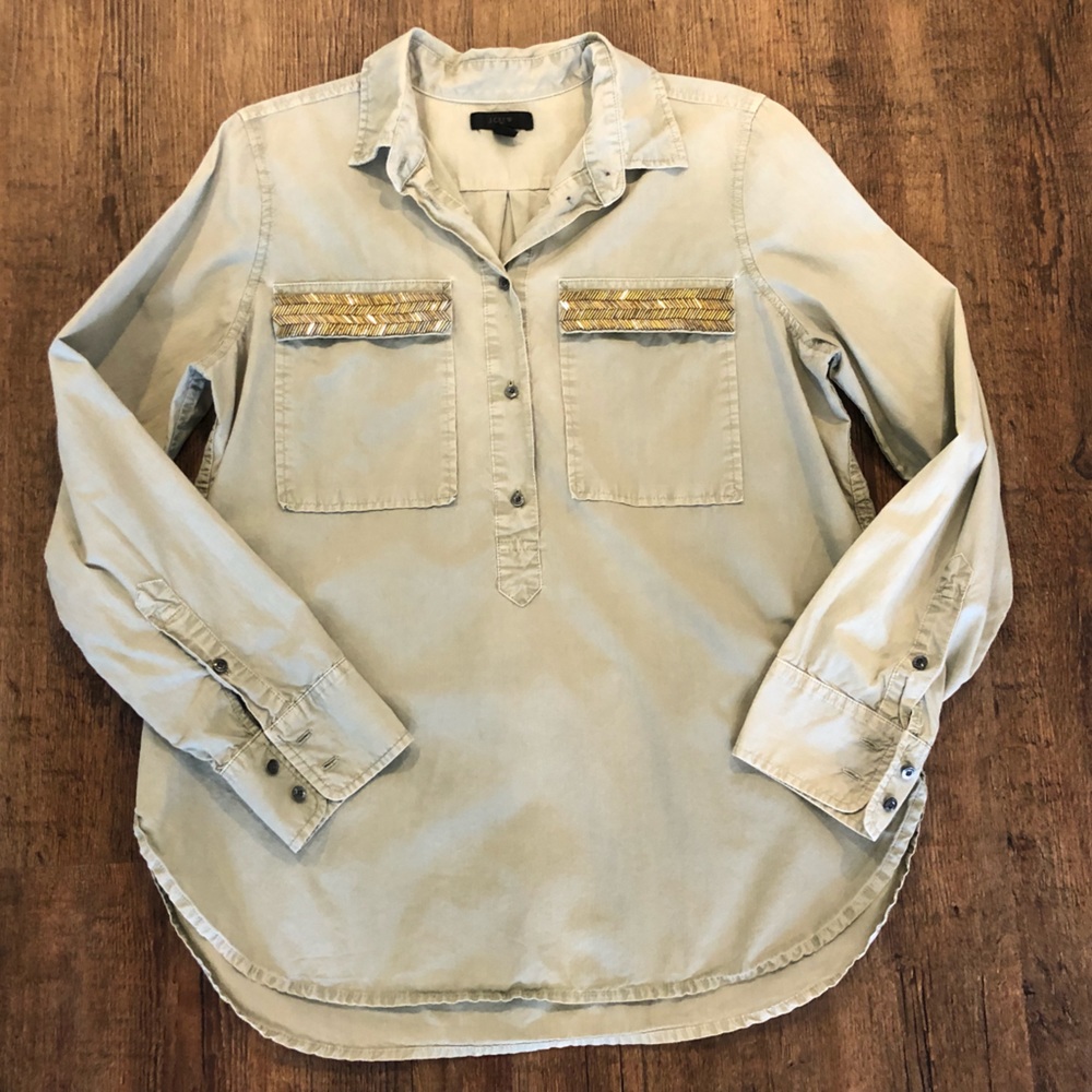 J. Crew Collared Top- Olive Green, size 10